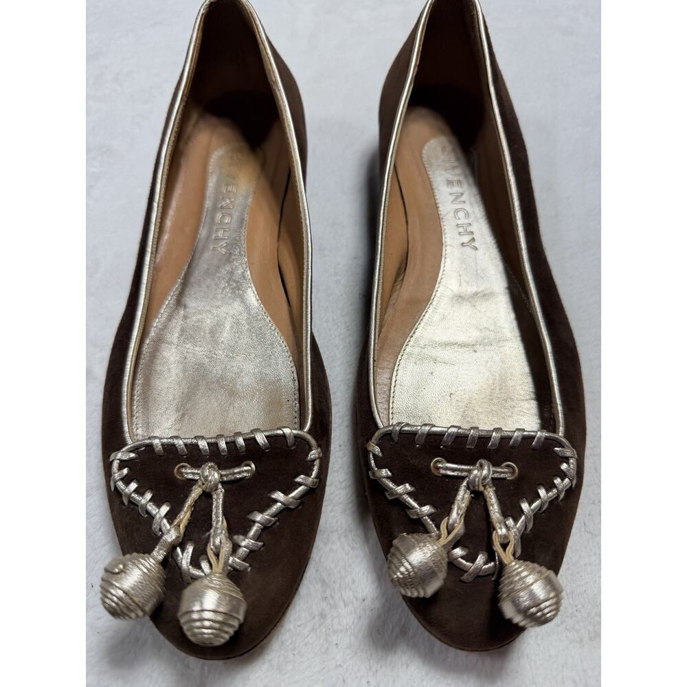 Givenchy Vintage Brown Suede Tassel Ballet Flats Whipstitch Moccasin Italy 7.5
